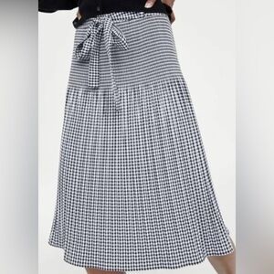Zara Smocked Gingham Tie-Waist Midi Skirt